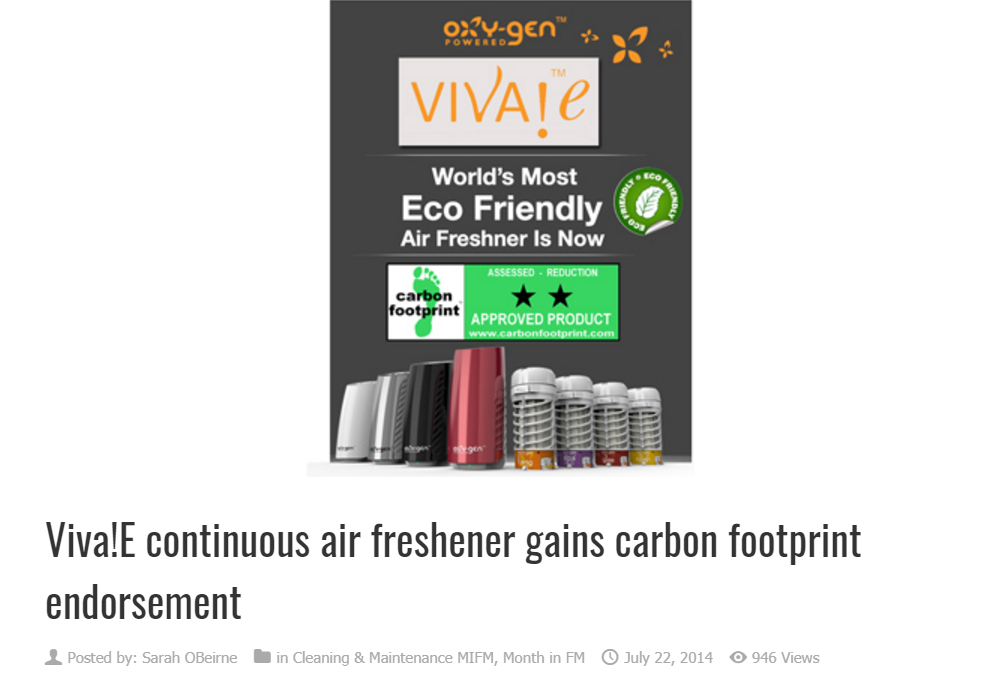 VIVA!e continuous air freshener gains carbon footprint endorsement
