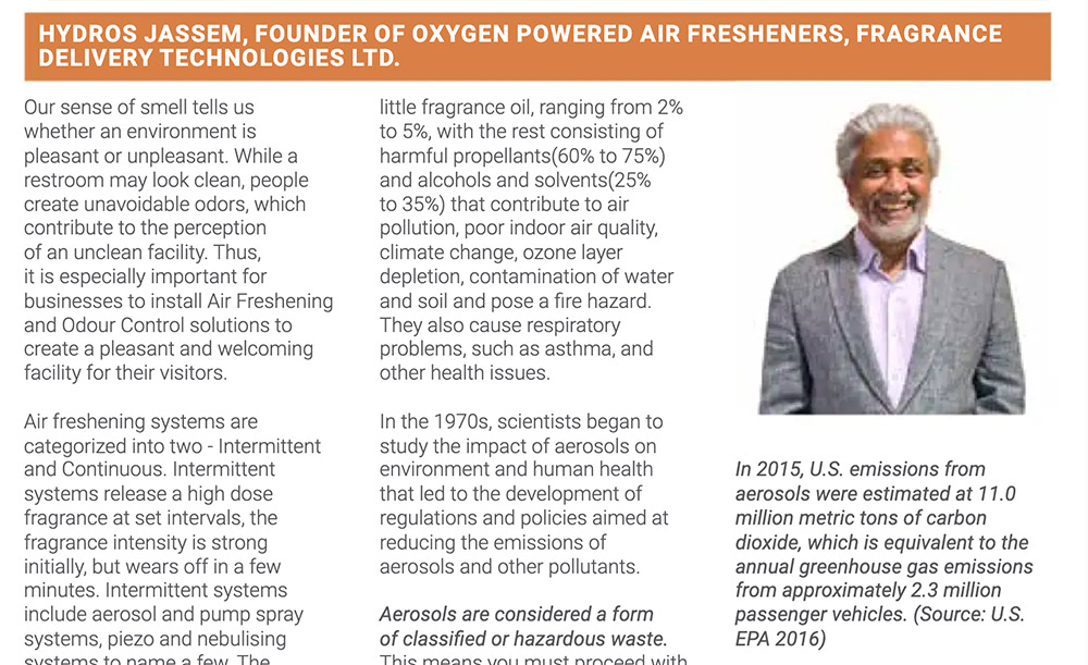 Hydros Jassem, Founder Of Oxygen Powered Air Fresheners, Fragrance Delivery Technologies Ltd.